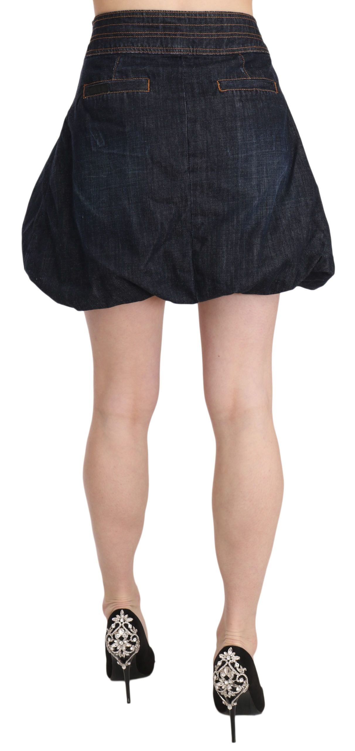 Authentic Exte A-Line Mini Skirt in Dark Blue from Italy with Subtle Logo Details