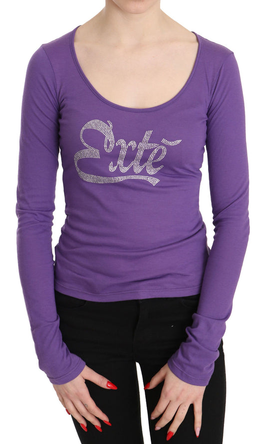 Exte Elegant Purple Crystal Embellished Long Sleeve Top crafted with luxurious materials