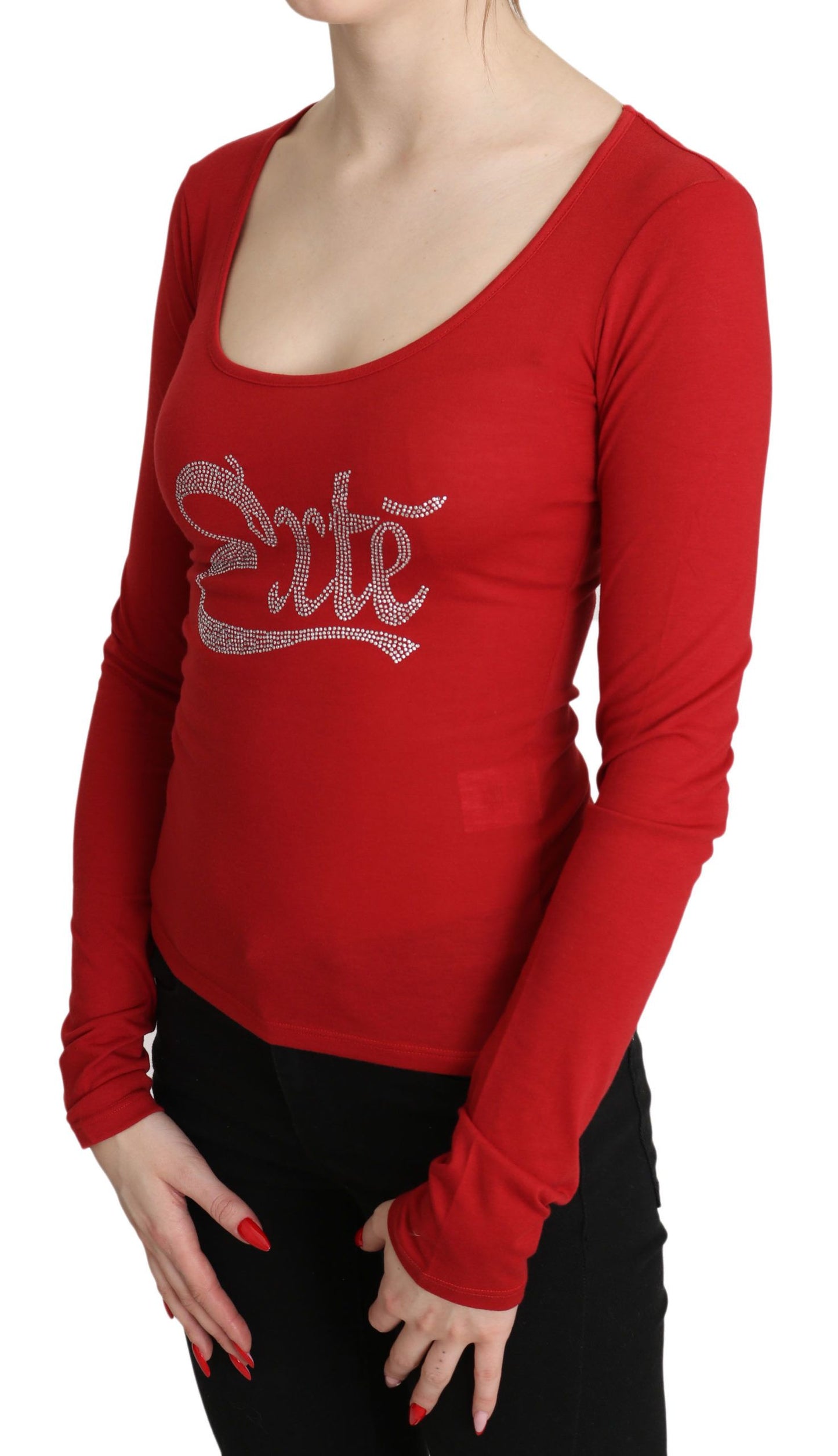 Exte Red Crystal Embellished Long Sleeve Top perfect for upscale events or adding sparkle to everyday wardrobe