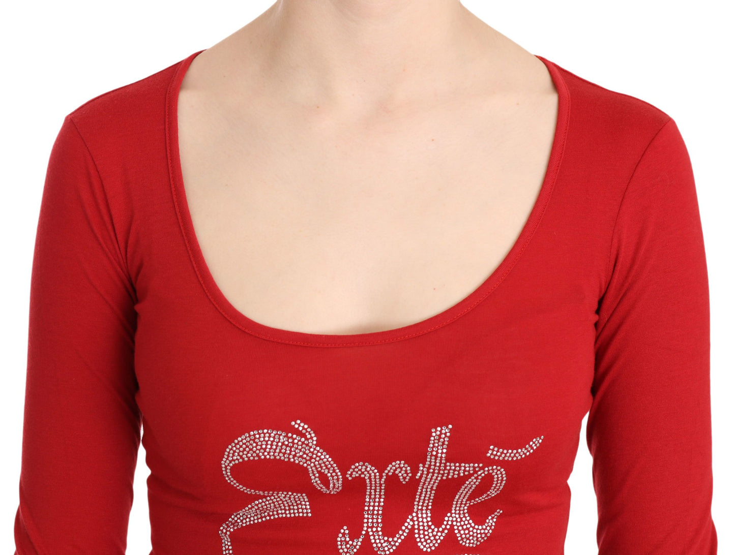 Exte Red Crystal Embellished Long Sleeve Top crafted from a blend of 65% Polyester and 35% Cotton for premium quality and comfort