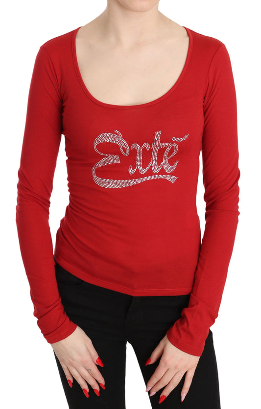 Exte Red Crystal Embellished Long Sleeve Top in stunning red color adorned with crystal embellishments