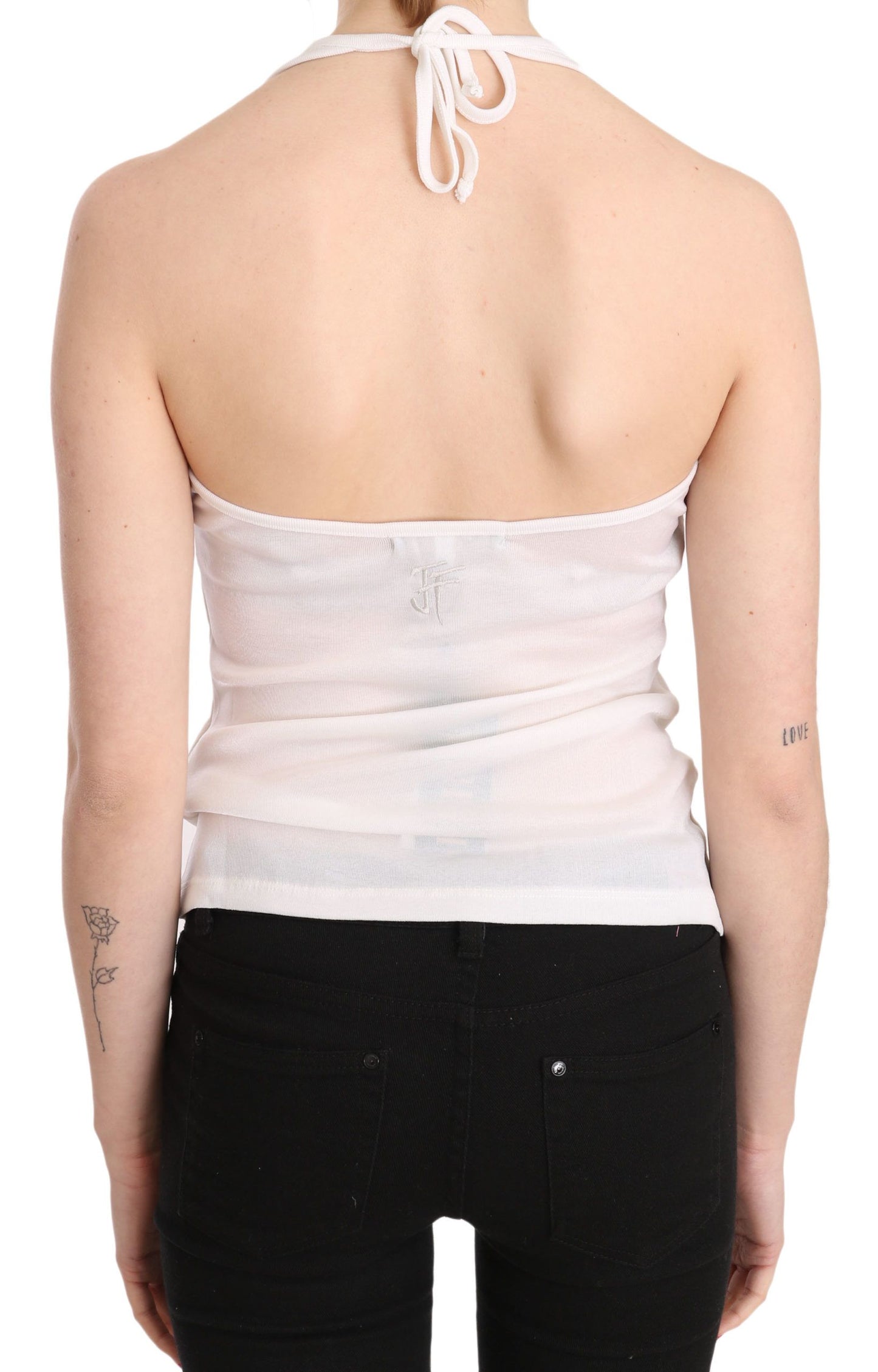 GF Ferre white halter tank top with 100% cotton material
