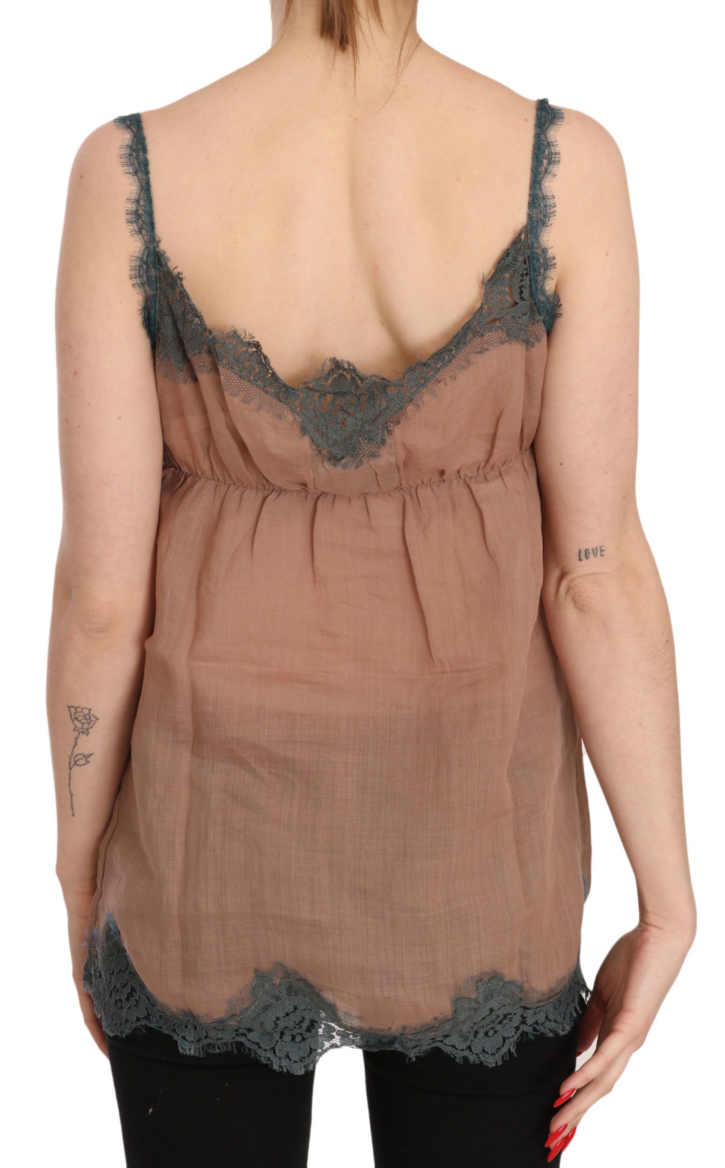 Elegant and sophisticated Brown Lace Spaghetti Strap Tank Top from PINK MEMORIES