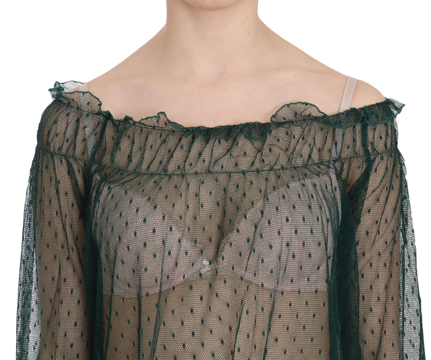 PINK MEMORIES Green Mesh Long Sleeve Top, made in Italy with 100% Nylon