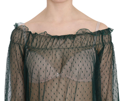 PINK MEMORIES Green Mesh Long Sleeve Top, made in Italy with 100% Nylon