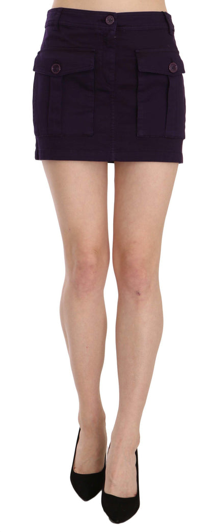Elegant purple high-waist A-line mini skirt by GF Ferre, front view