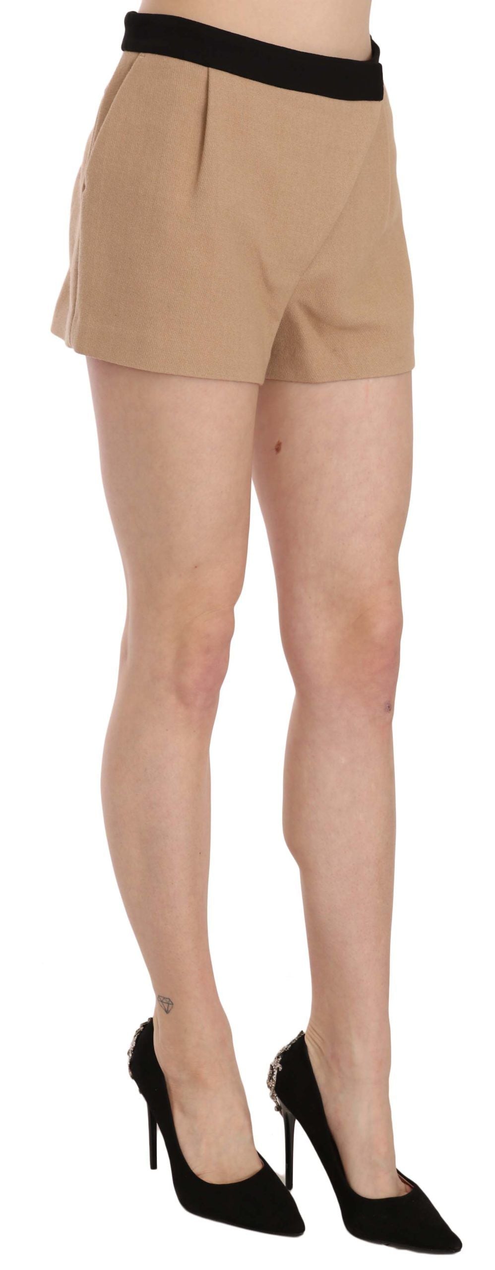 Beige mini shorts with subtle logo details, perfect for elevating any ensemble