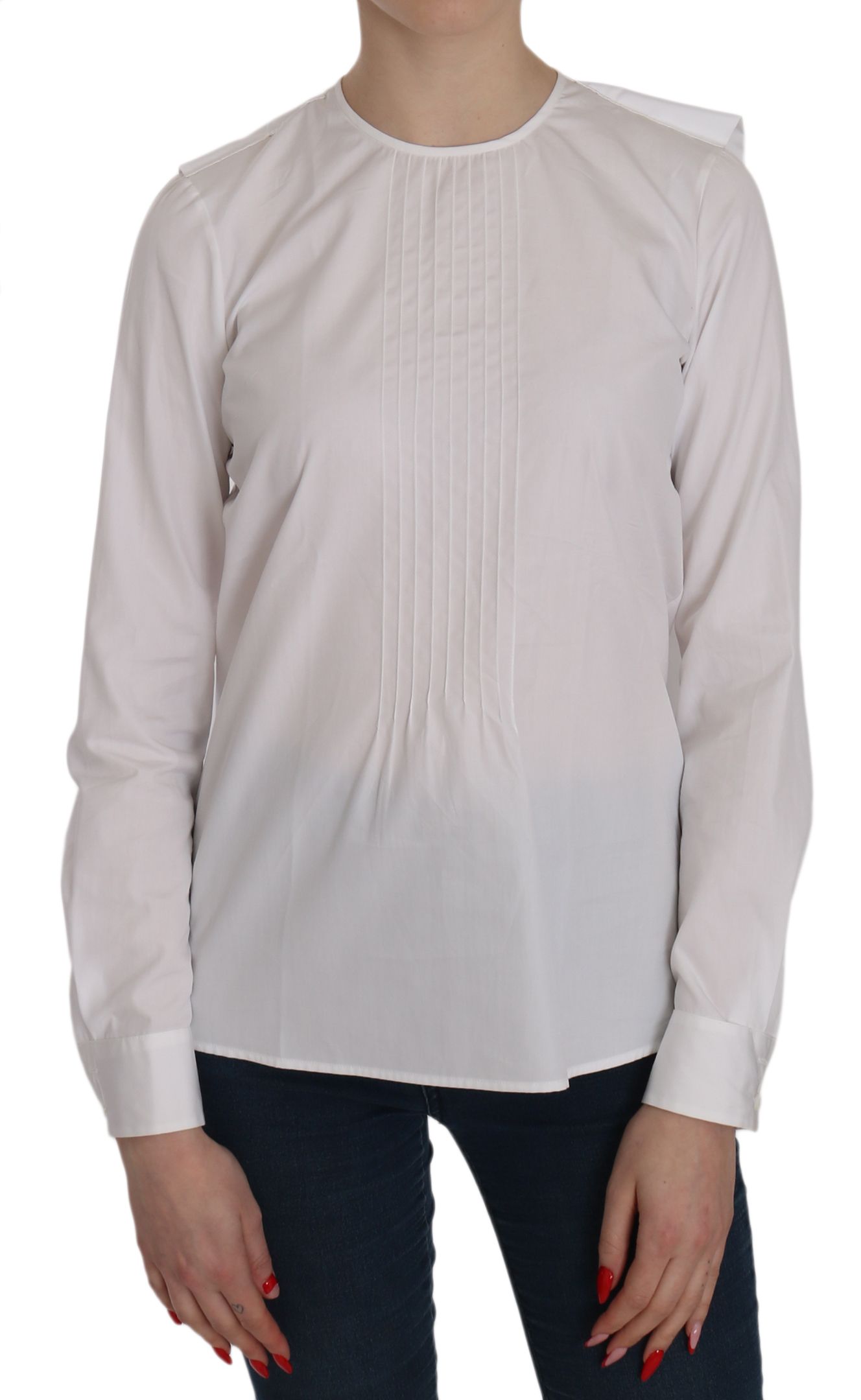 Dsquared² Elegant White Cotton Crew Neck Top with long sleeves and zipper back closure