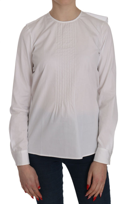 Dsquared² Elegant White Cotton Crew Neck Top with long sleeves and zipper back closure