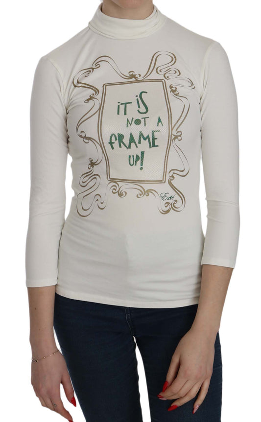 Chic White Printed Turtle Neck Blouse by Exte, 95% Cotton 5% Elastane