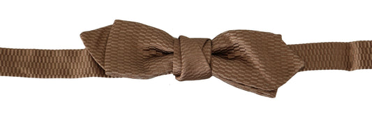 Dolce & Gabbana Elegant Brown Gold Bow Tie made of 62% Polyester 38% Silk, adjustable for comfort, perfect for exclusive events, crafted in Italy with original tags and store bag
