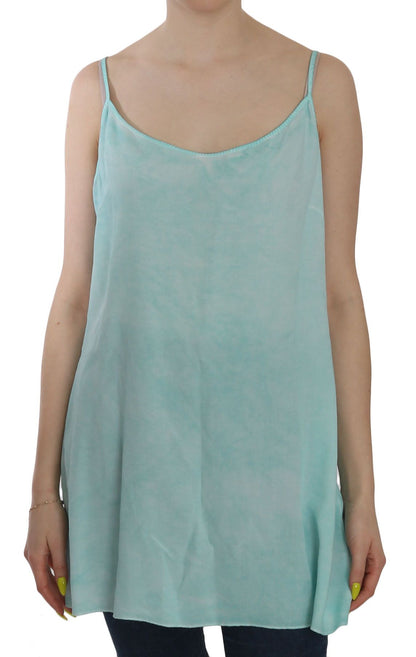 Elegant Spaghetti Strap Sleeveless Blue Top by Ermanno Scervino, brand new with tags, made of high-quality 100% Viscose material, made in Italy