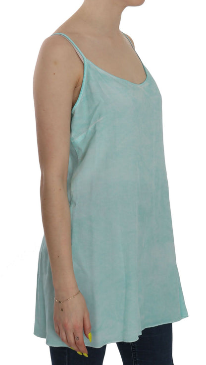 Luxurious Ermanno Scervino Spaghetti Strap Sleeveless Top in beautiful blue hue, exuding excellence with intricate craftsmanship and subtle logo details