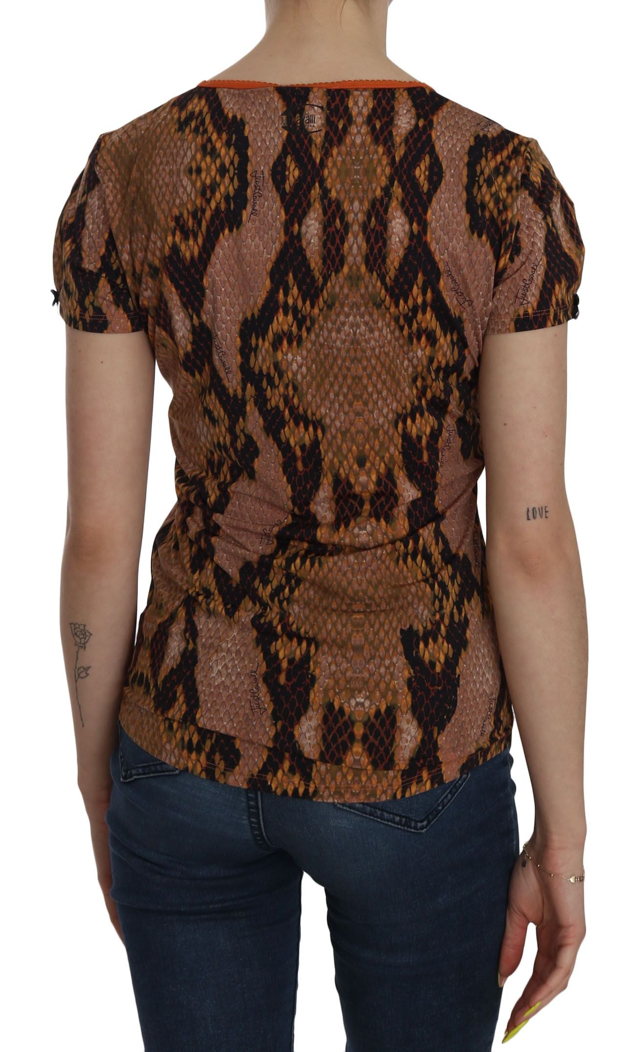 High fashion Just Cavalli Brown Snake Skin Blouse in comfortable, stretchy fit