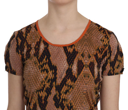 Elegant and bold Just Cavalli Brown Snake Skin Blouse with eye-catching snake pattern