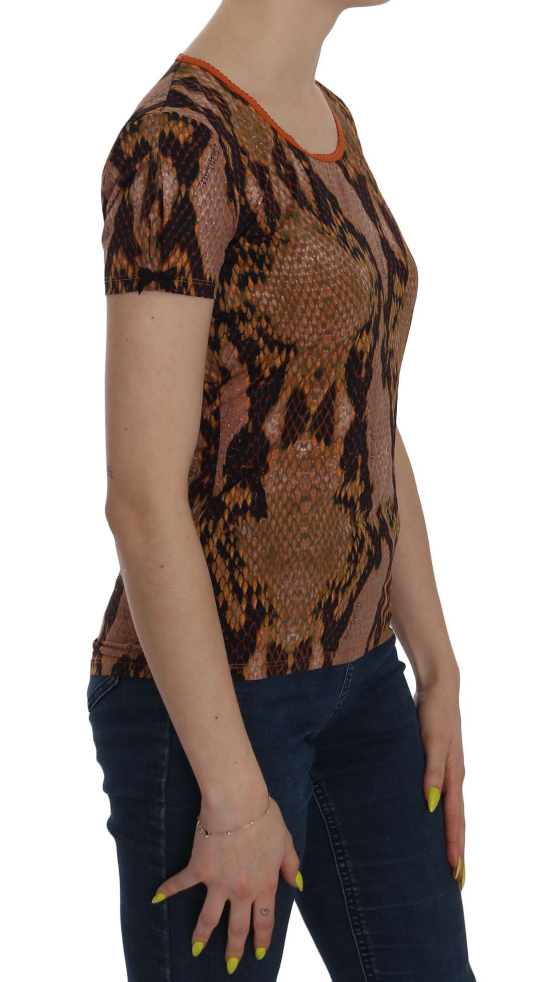 Luxurious and superior craftsmanship Just Cavalli Brown Snake Skin Blouse