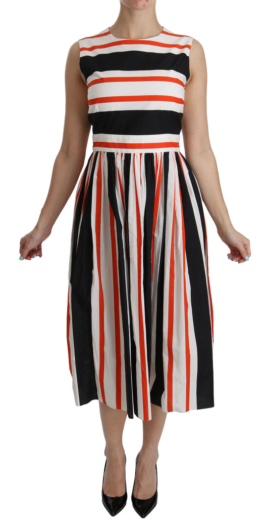Exquisite A-Line Pleated Midi Dress by Dolce & Gabbana, vibrant multicolor stripes