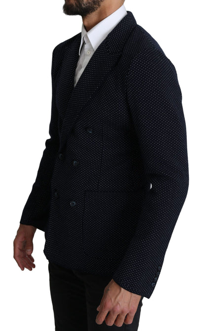 Dolce & Gabbana Elegant Dark Blue Dotted Slim-Fit Blazer with Notched Lapels and Button Closure