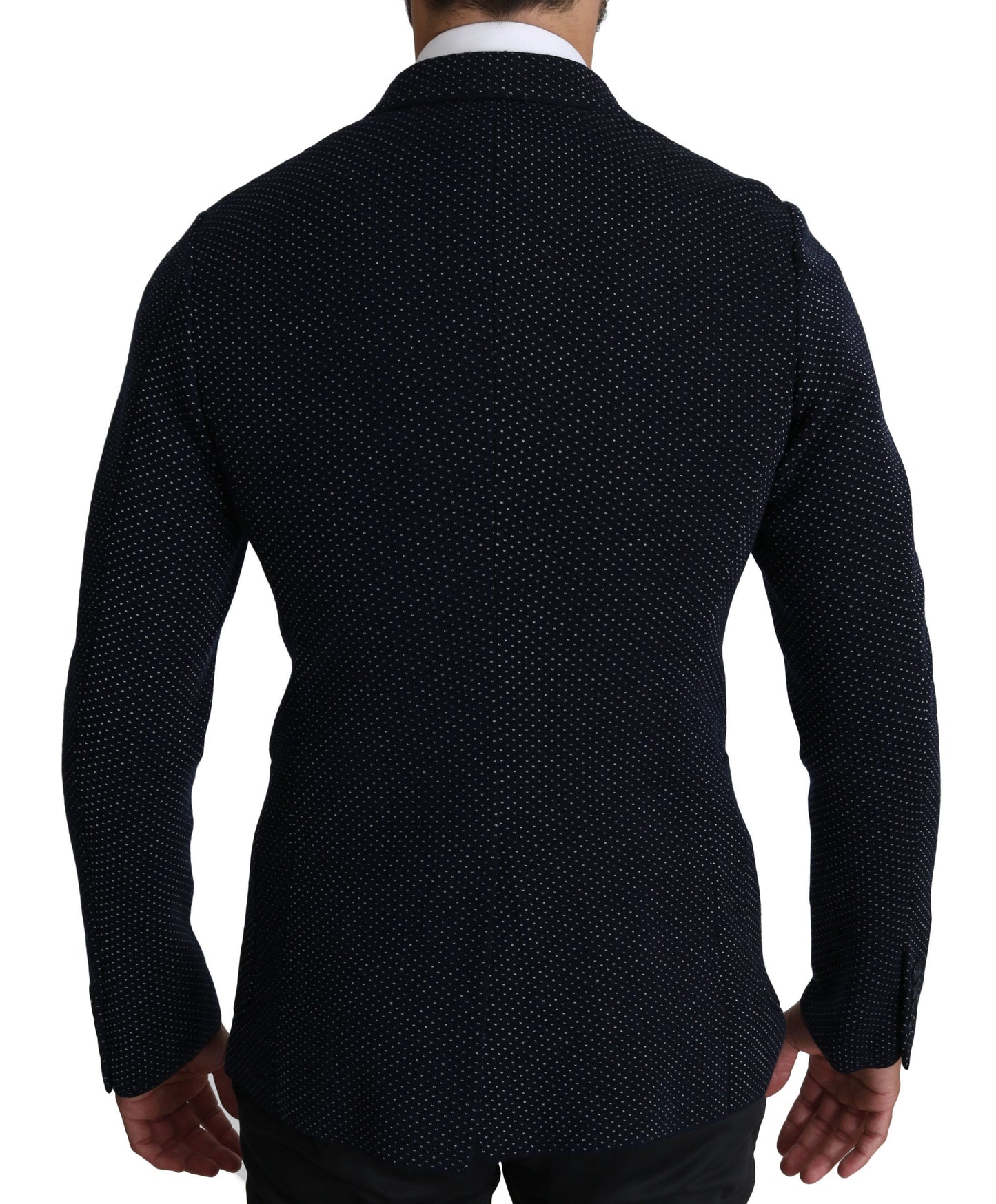Dolce & Gabbana Elegant Dark Blue Dotted Slim-Fit Blazer with Notched Lapels