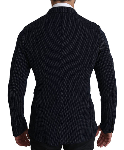 Dolce & Gabbana Elegant Dark Blue Dotted Slim-Fit Blazer with Notched Lapels