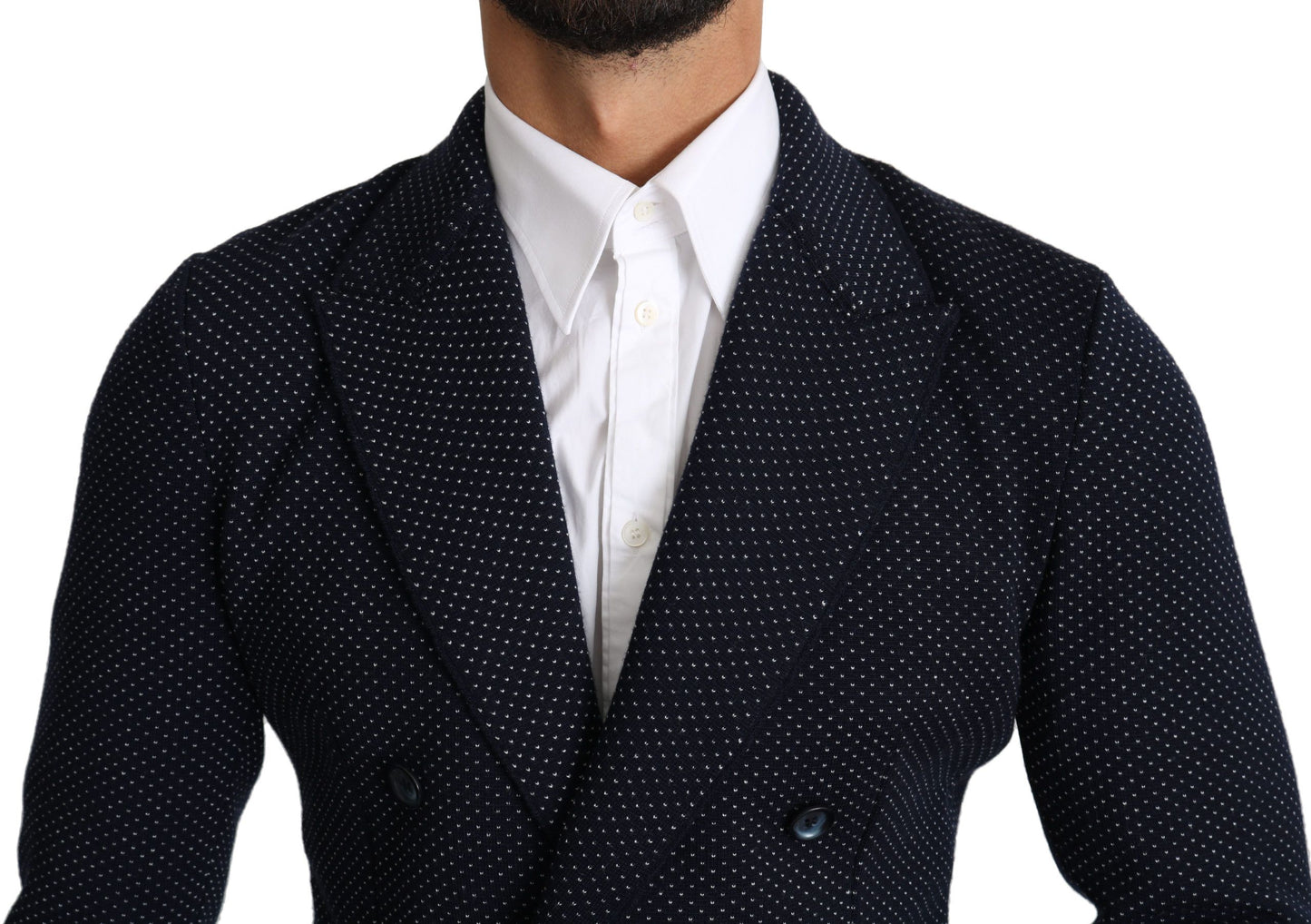 Dolce & Gabbana Elegant Dark Blue Dotted Slim-Fit Blazer - sophisticated menswear fashion