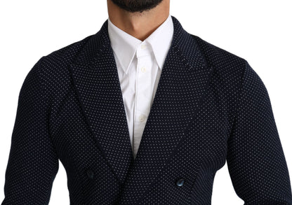 Dolce & Gabbana Elegant Dark Blue Dotted Slim-Fit Blazer - sophisticated menswear fashion