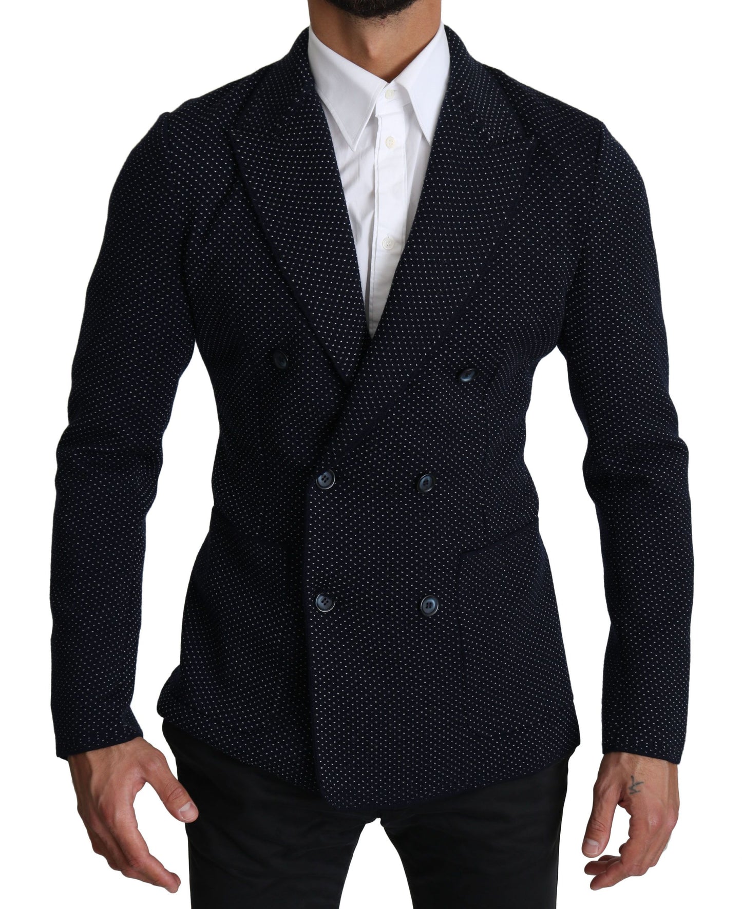 Dolce & Gabbana Elegant Dark Blue Dotted Slim-Fit Blazer for Men