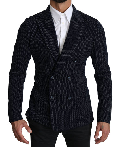 Dolce & Gabbana Elegant Dark Blue Dotted Slim-Fit Blazer for Men