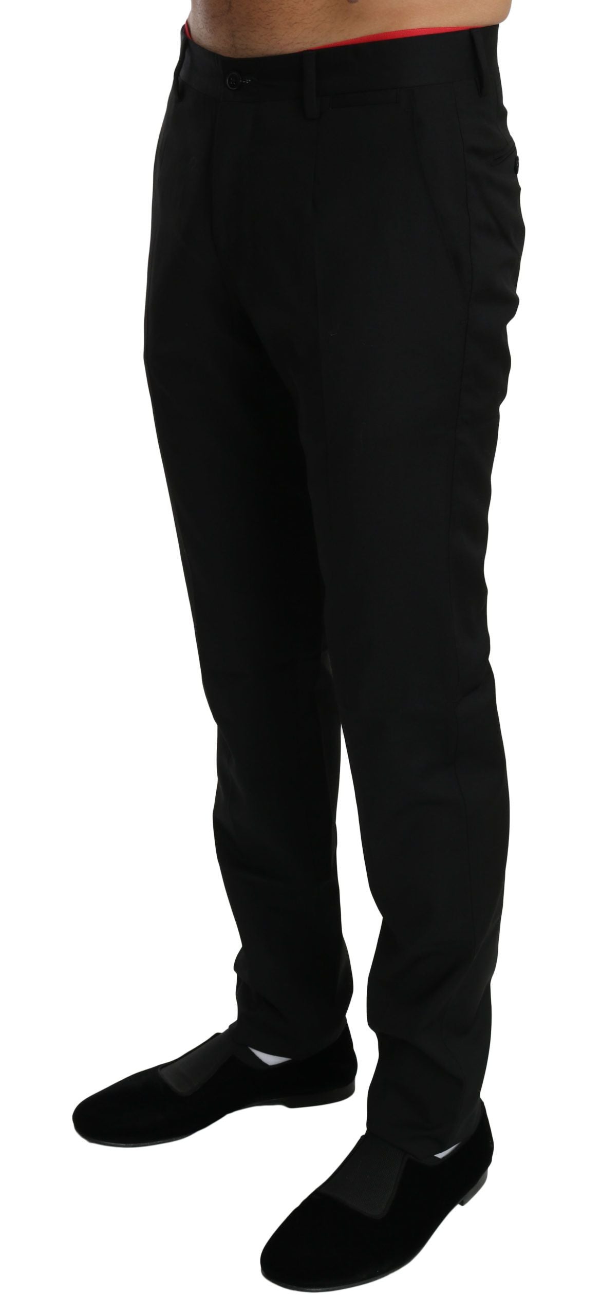 Luxurious black wool pants with two front and two back pockets