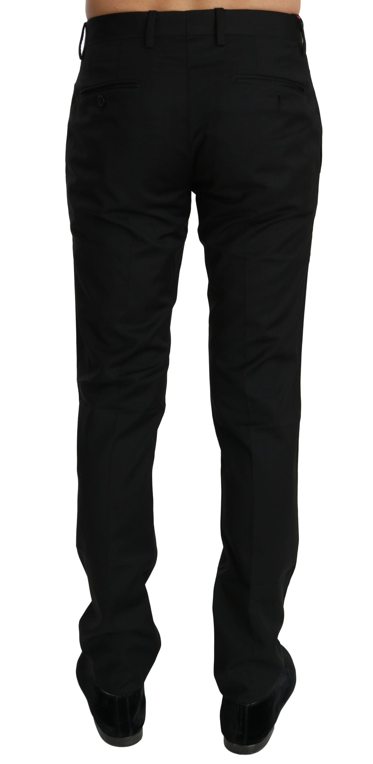 Elegant black wool pants with logo details and Italian craftsmanship