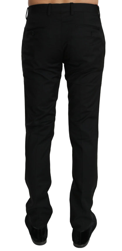Elegant black wool pants with logo details and Italian craftsmanship