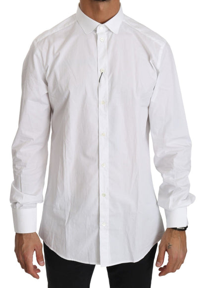 Dolce & Gabbana Elegant White Cotton Gold Fit Shirt front view with full button closure