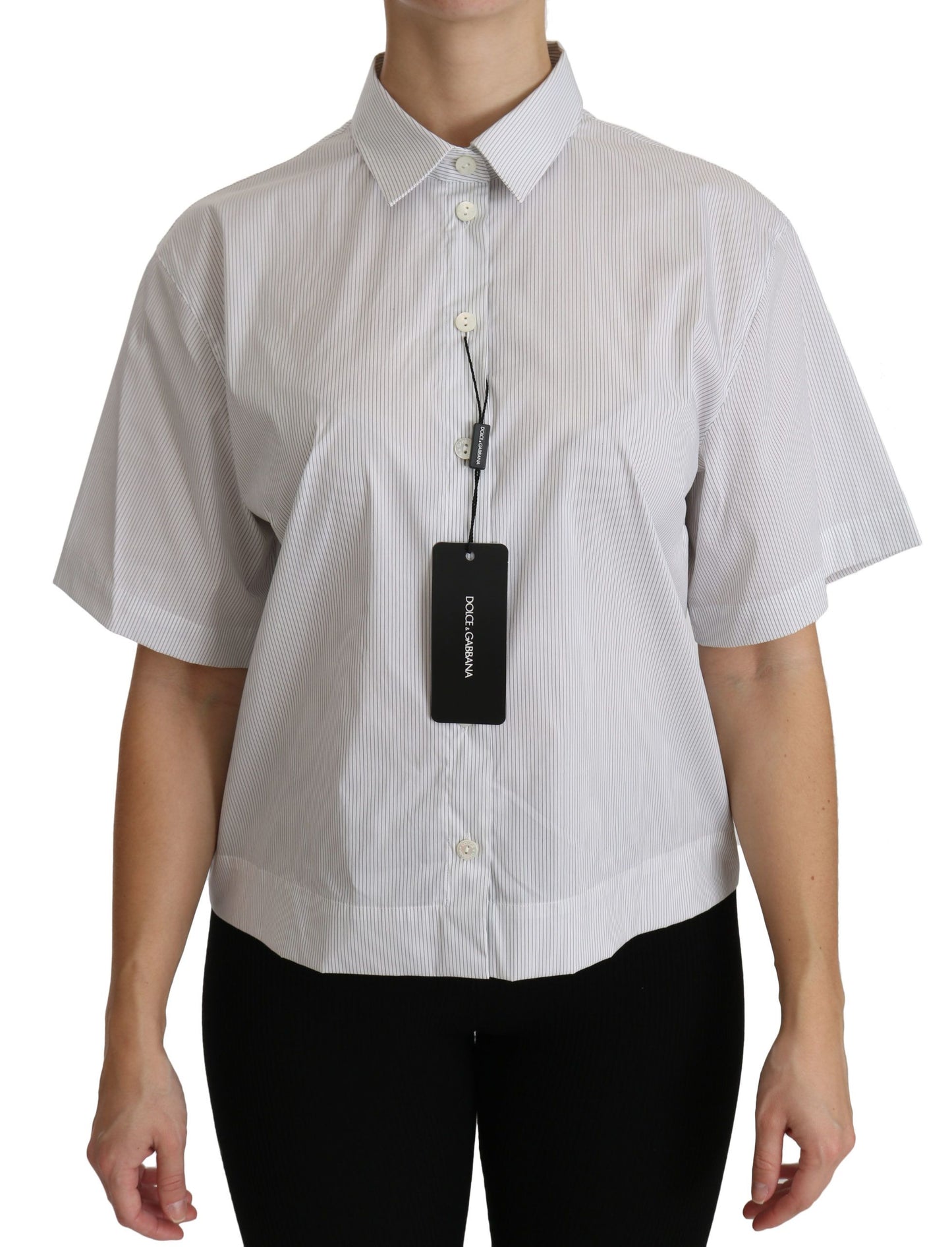 Exquisite white cotton polo top by Dolce & Gabbana with logo detailing