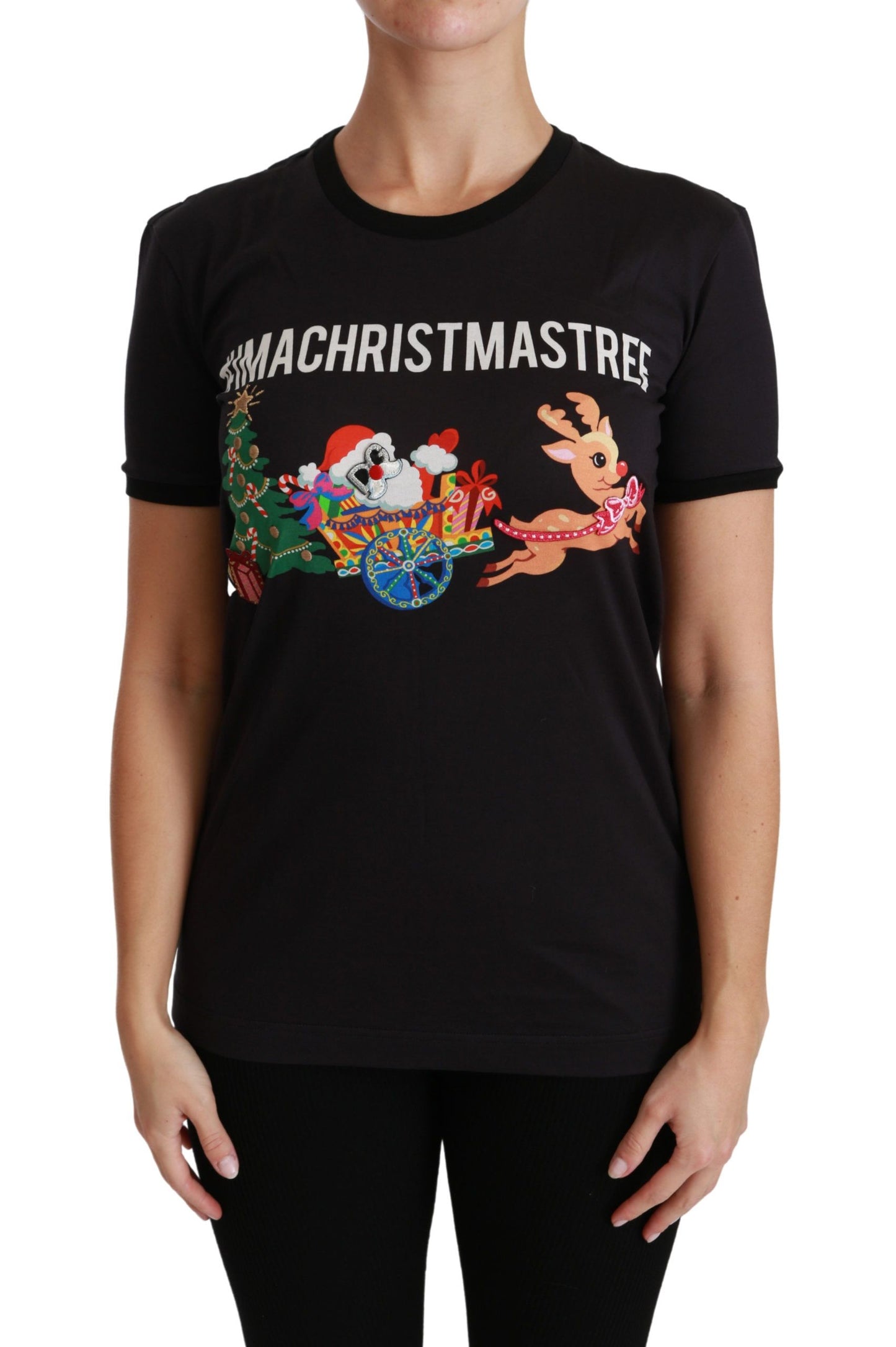 Dolce & Gabbana Black Cotton Crewneck Tee with Unique Print - Stylish designer t-shirt