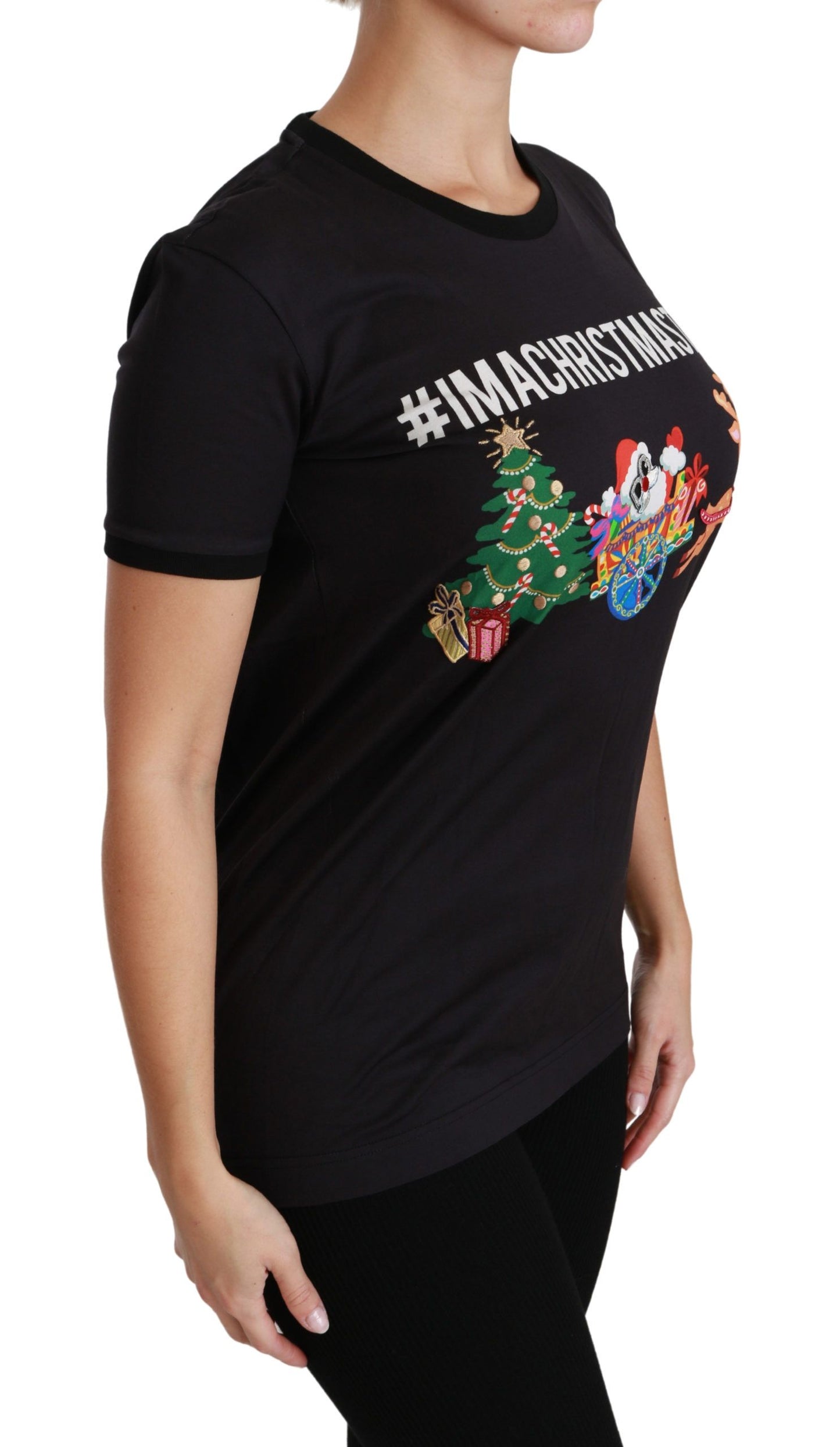 Dolce & Gabbana Black Cotton Crewneck Tee with Unique Print - Stylish men's t-shirt with eye-catching design
