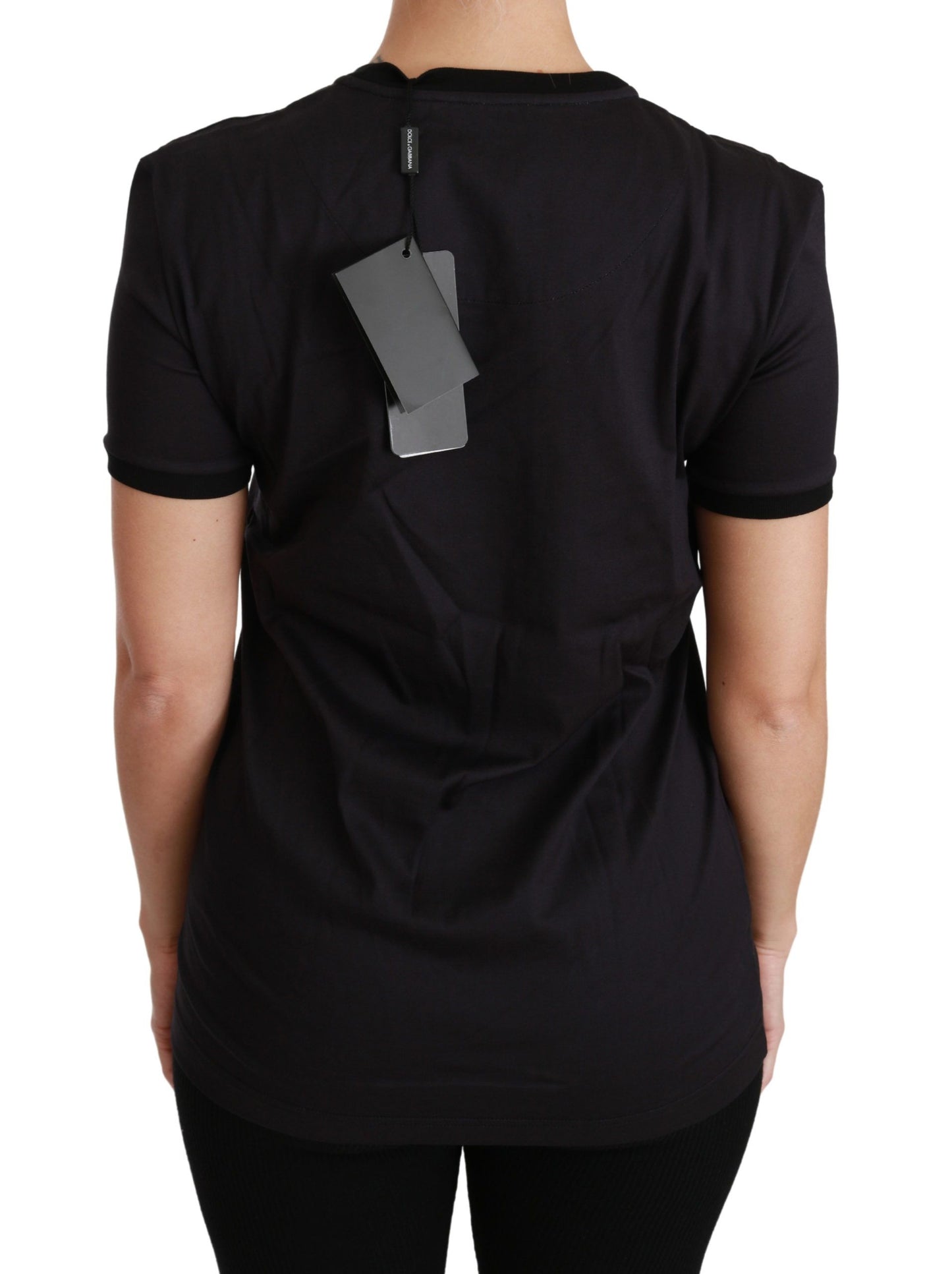 Dolce & Gabbana Black Cotton Crewneck Tee with Unique Print - Stylish luxury designer black cotton crewneck t-shirt with a one-of-a-kind print design