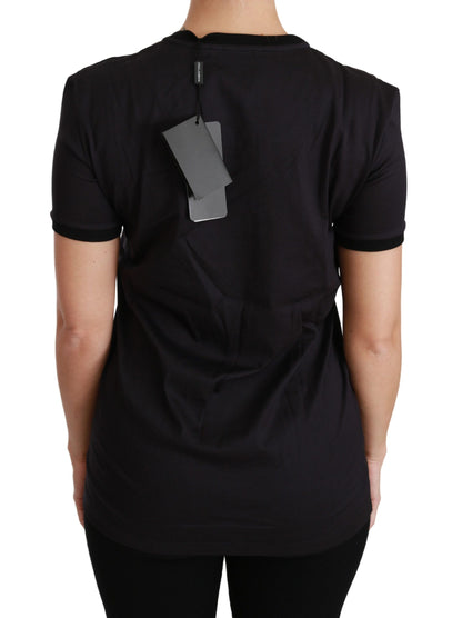 Dolce & Gabbana Black Cotton Crewneck Tee with Unique Print - Stylish luxury designer black cotton crewneck t-shirt with a one-of-a-kind print design