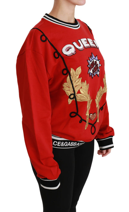 Luxury 100% cotton crew neck pullover in vibrant red with multicolor sequin detailing