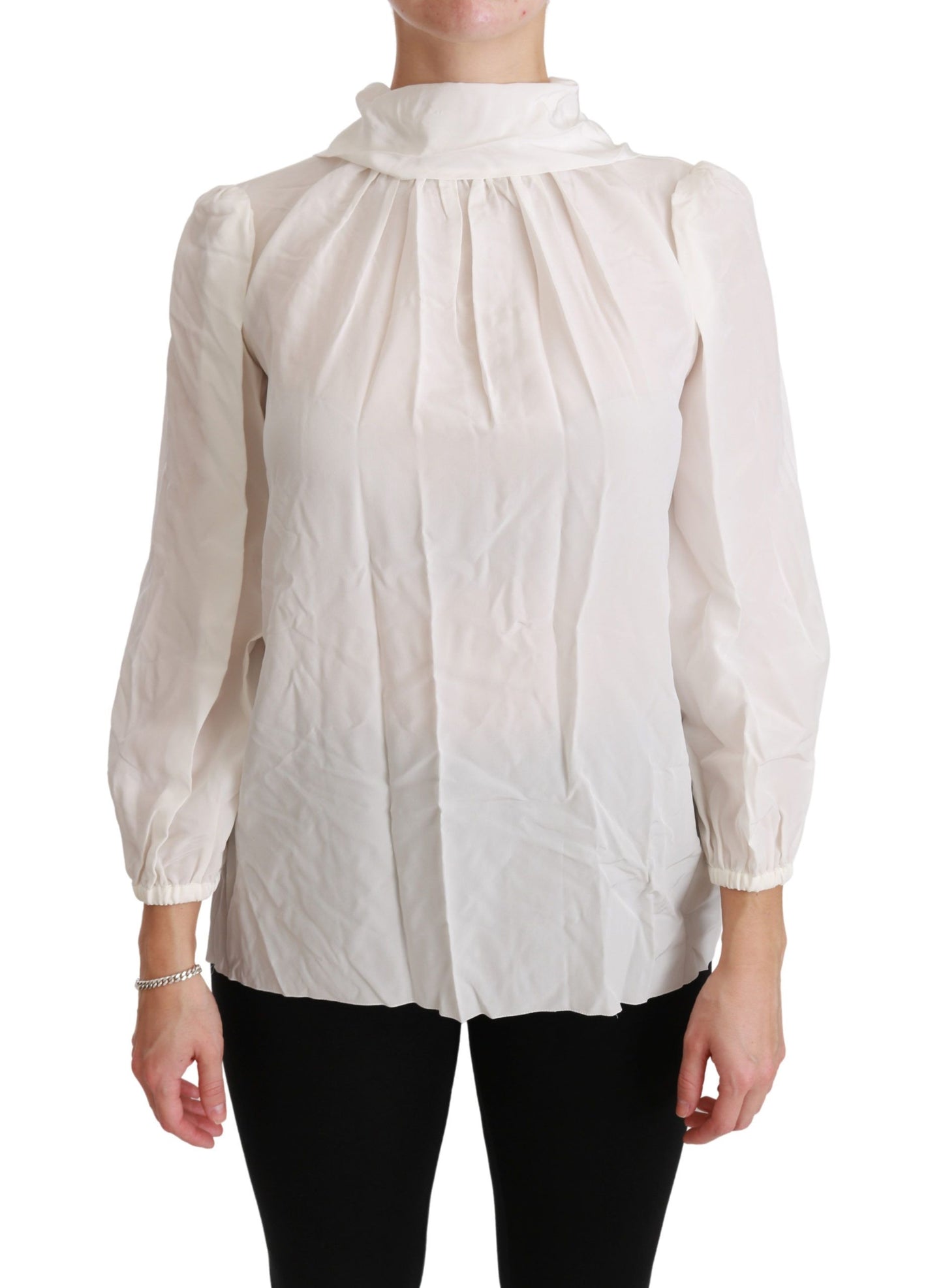 Luxurious White Silk Turtle Neck Blouse perfect for office to evening wear