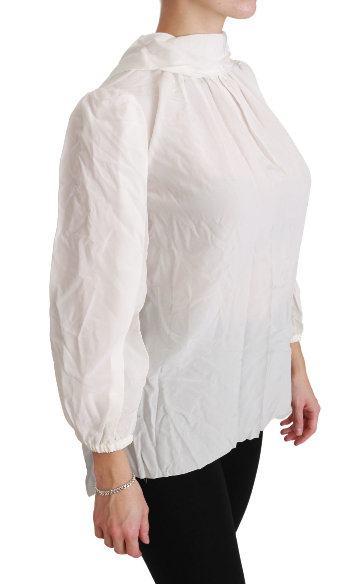 Timeless and sophisticated White Silk Turtle Neck Blouse by Dolce & Gabbana