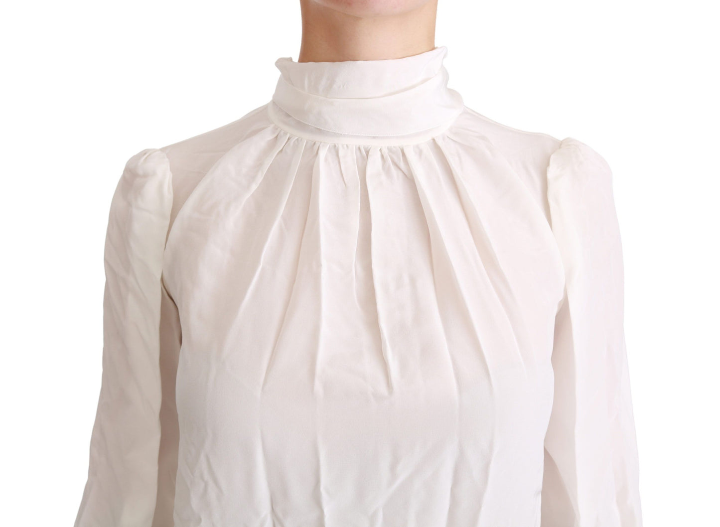 Elegant and fashion-forward White Silk Turtle Neck Blouse from Dolce & Gabbana