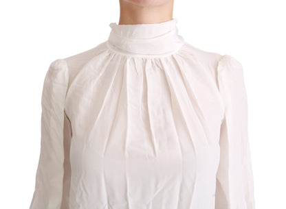 Elegant and fashion-forward White Silk Turtle Neck Blouse from Dolce & Gabbana