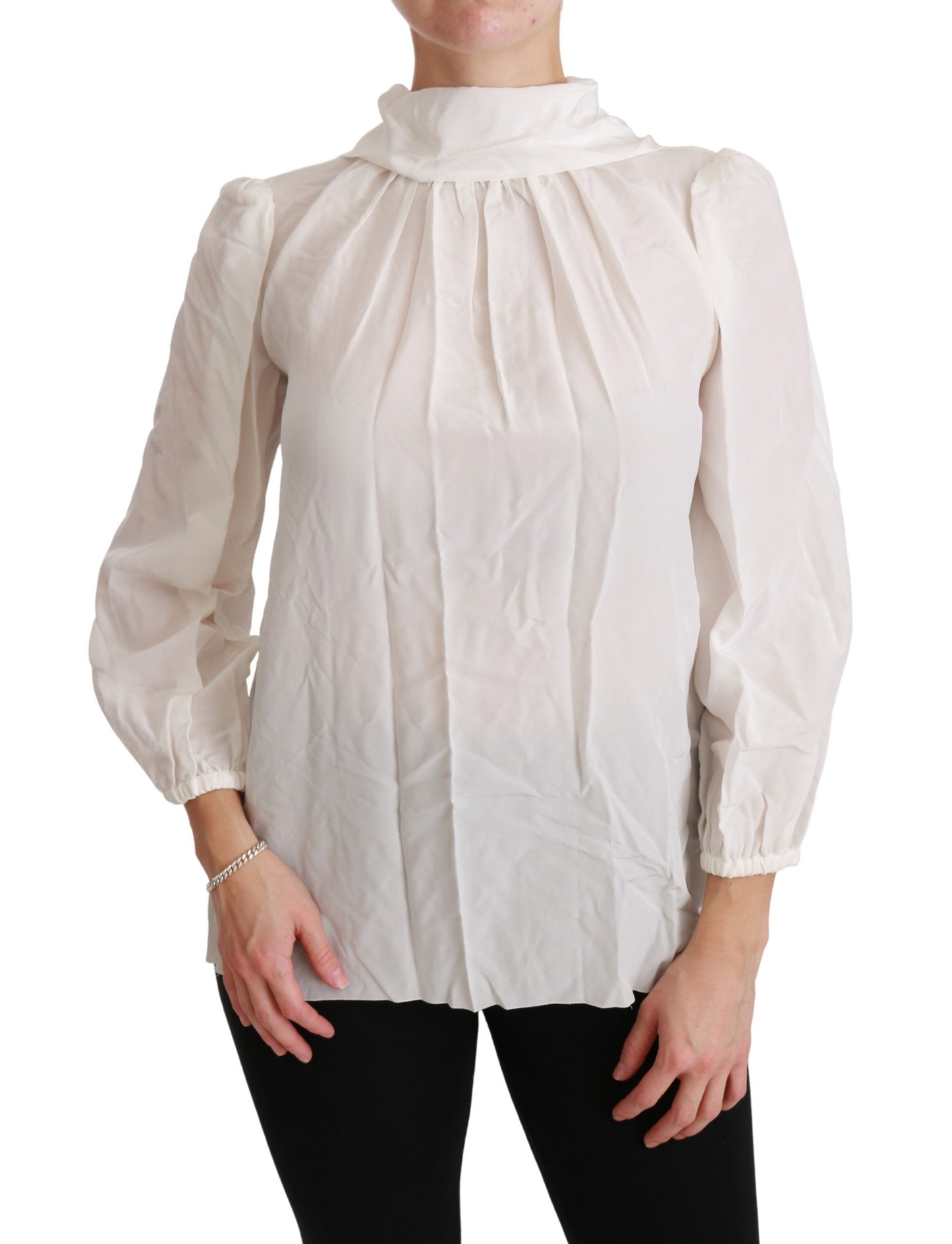 Dolce & Gabbana Elegant White Silk Turtle Neck Blouse crafted in Italy
