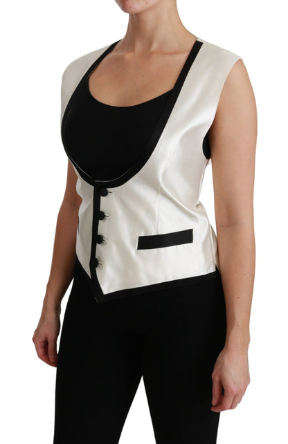 Dolce & Gabbana Elegant Silk Sleeveless Vest in Black & White, classic, sophisticated, luxurious, high-quality, designer fashion