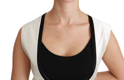 Dolce & Gabbana Elegant Silk Sleeveless Vest in Black & White, perfect for formal occasions