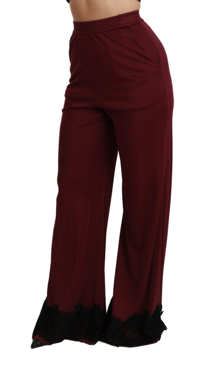 Chic and elegant maroon wide leg pants with logo details