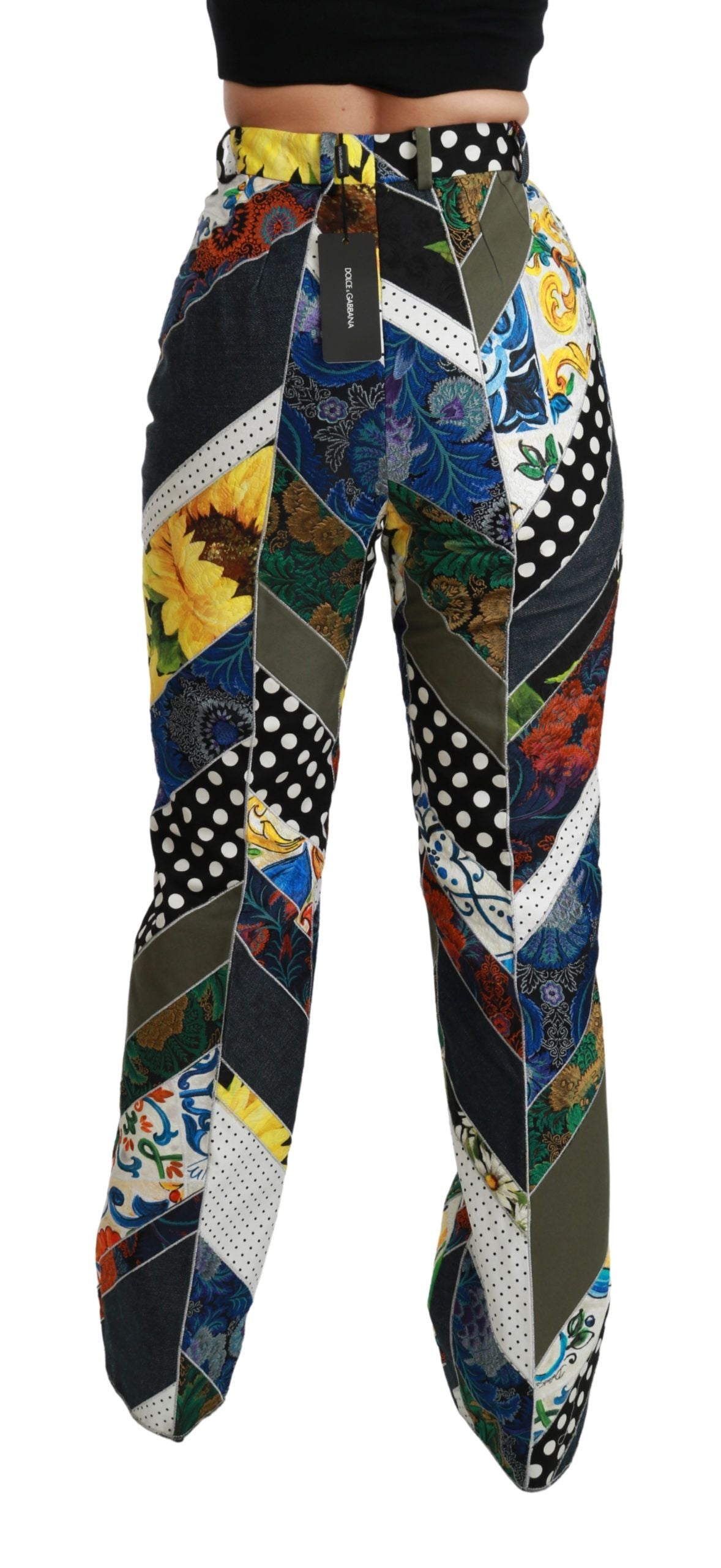 Chic and sophisticated Dolce & Gabbana High Waist Straight Pants with multicolor design and zipper/button closure