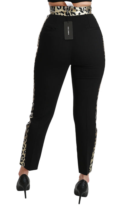 Runway-ready Dolce & Gabbana High Waist Pants in black with gold leopard jacquard