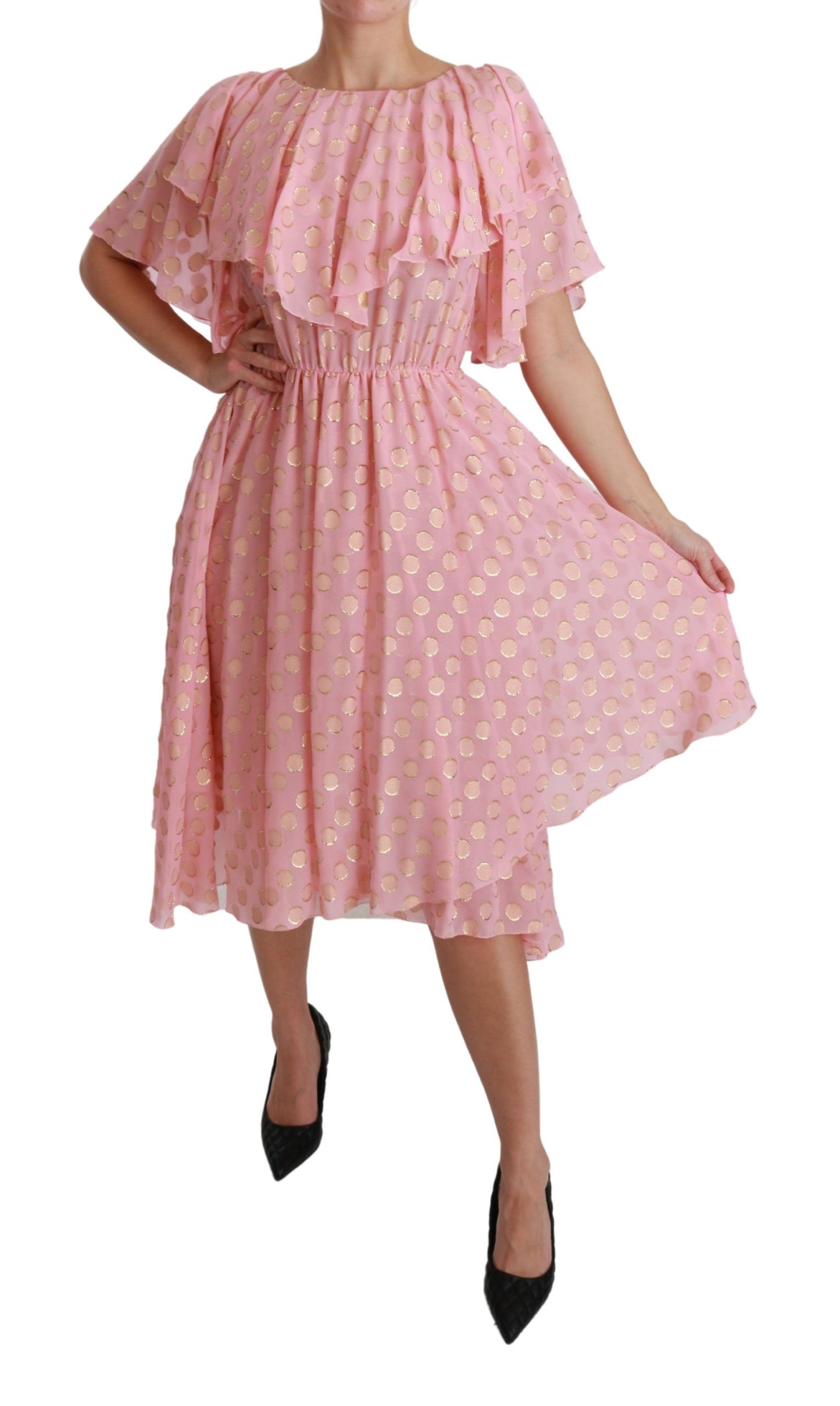  Refined pink polka dot dress with a touch of modern luxury