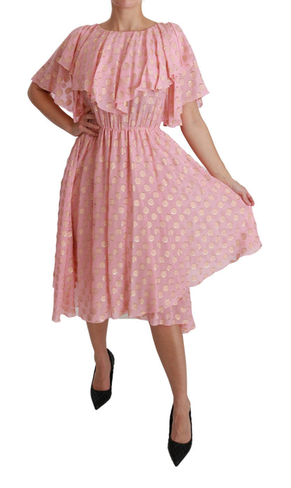  Refined pink polka dot dress with a touch of modern luxury